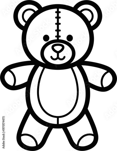 Cute Teddy Bear Outline Drawing, Simple Vector Illustration for Children