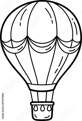 Hand-drawn hot air balloon illustration, simple line art, isolated on white background.