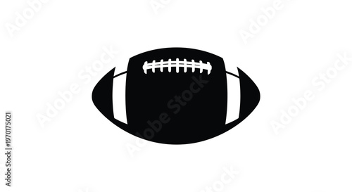 A stark black silhouette of an american football with white laces presented on a clean background silhouette