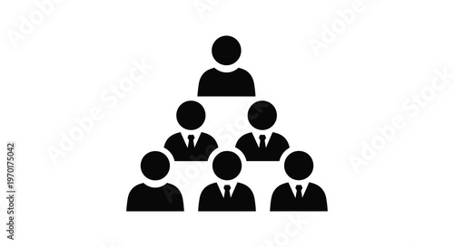 A simple graphic depicts a group of six people arranged in a triangular formation a stark silhouette
