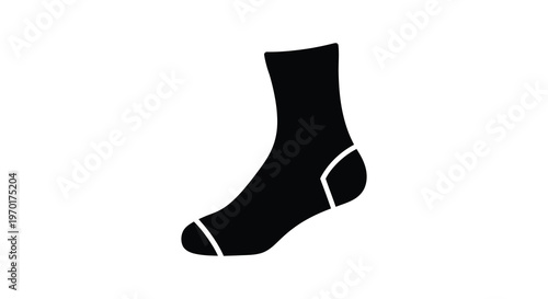A simple black silhouette of a single sock presented on a stark white background silhouette high quality professional