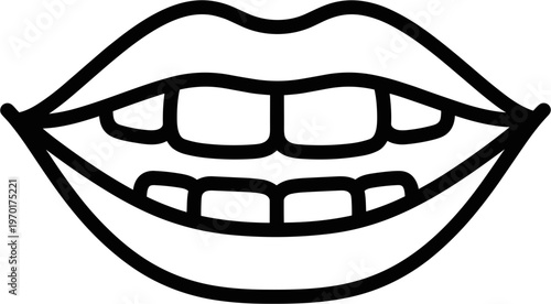 Open Mouth Line Art Icon, Showing Teeth and Lips