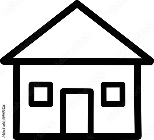 Simple House Icon, Minimalist Line Art Drawing of a Building, Home Symbol