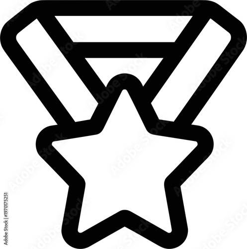 Star medal icon, award ribbon, winner symbol, achievement badge, first place trophy outline