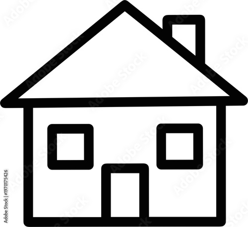 Simple Black Outline Icon of a House with Chimney and Windows