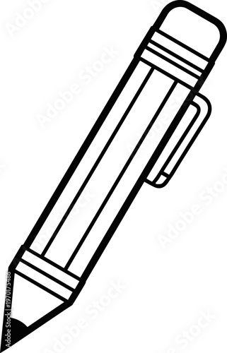 Simple Pencil Icon Outline, Drawing Tool, Writing Instrument, Isolated on White Background