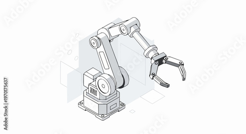 Isometric Industrial Robotic Arm Illustration for Automation and Manufacturing Technology