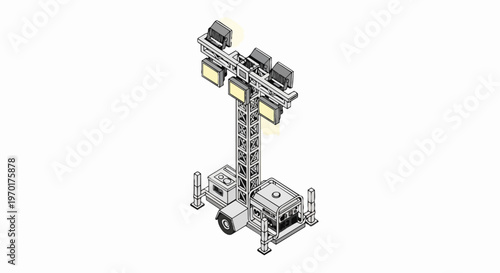 Isometric Mobile Light Tower with Diesel Generator and Floodlights for Construction and Outdoor Events