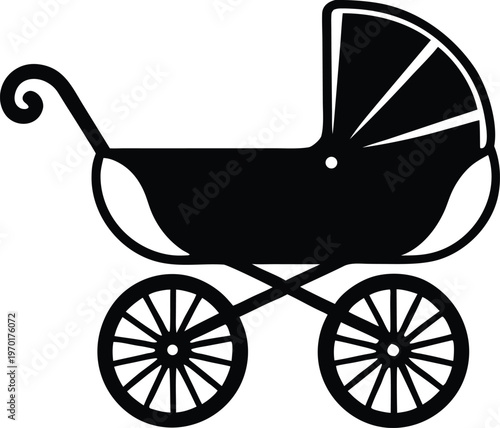 Classic baby carriage pram silhouette vector illustration