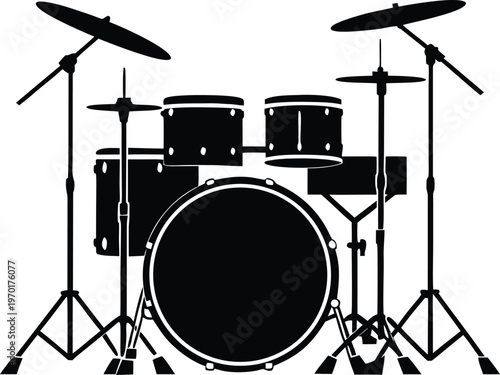 Minimalist black drum kit silhouette music vector illustration