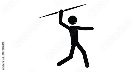 A minimalist depiction of a person preparing to throw a javelin presented as a stark silhouette high quality