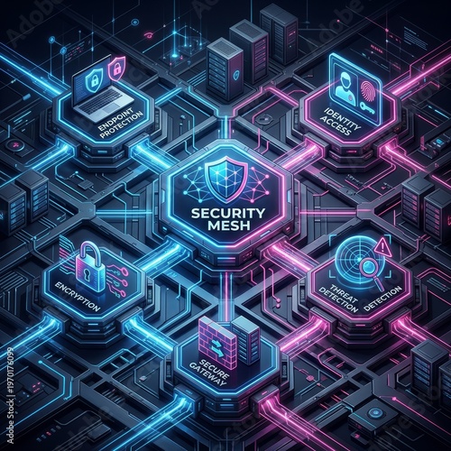 Cybersecurity concept with security mesh and related protection elements
