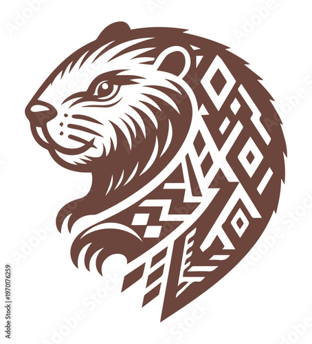 beaver head with tribal patterns