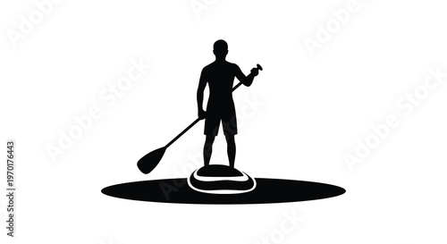 A striking black silhouette depicts a person stand up paddleboarding on calm waters a peaceful outdoor scene silhouette