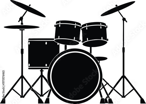 Classic drum kit musical instrument silhouette vector illustration