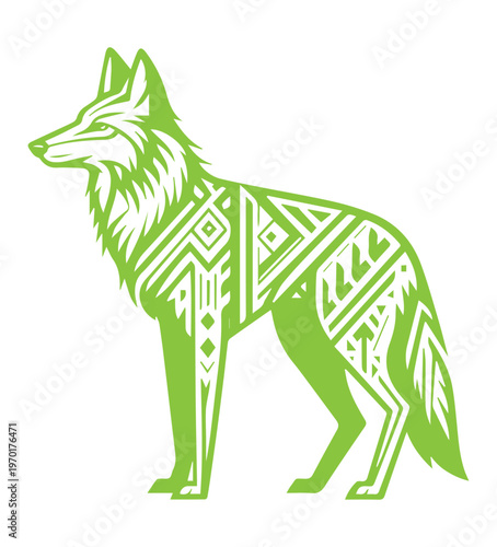 Coyote with tribal patterns on its body