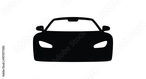 A stark black silhouette of a modern sports car viewed from the front emphasizing its aerodynamic design silhouette