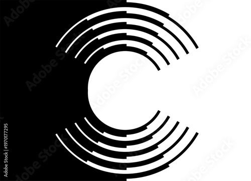 Round Vector pattern of lines. Vector transition from black to white. Striped design element. Vector divided background with place for text for covers, advertising, printing, interior. Ring in the cen