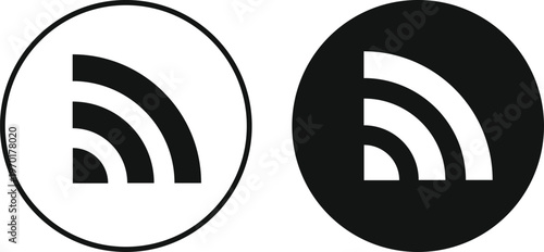 RSS Feed Icon Set. Content syndication and blog symbols. Online Subscription Symbols. Web feed and signal icon. Digital media signs
