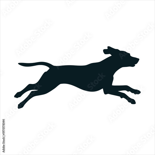 A black silhouette of a dog running