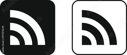 RSS Feed Icon Set. Content syndication and blog symbols. Online Subscription Symbols. Web feed and signal icon. Digital media signs
