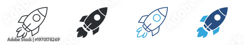 Rocket Icon Set, Startup Launch, Business Growth and Innovation Symbols, Vector Illustration