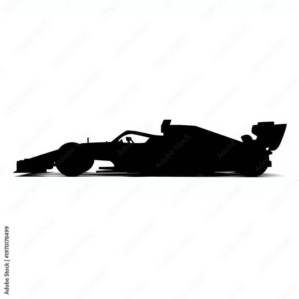Fototapeta premium Racing car silhouette, black formula race car profile on white background, high speed automotive sport vehicle icon, aerodynamic bolide side view