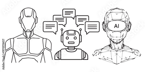 Robotic group vector illustration showcasing different types of android and ai characters.