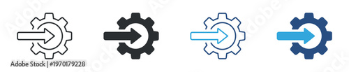 Gear with Arrow Icon Set, Process Flow, System Update and Workflow Direction Symbols, Vector Illustration