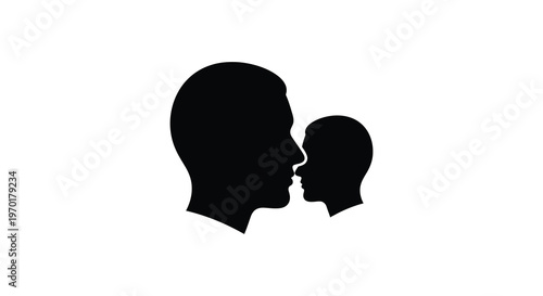A tender moment captured in a striking black design depicting a parent and child facing each other silhouette