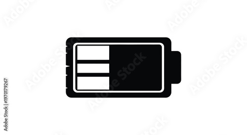 A simple black icon depicts a battery with approximately fifty percent charge remaining a stark silhouette high quality