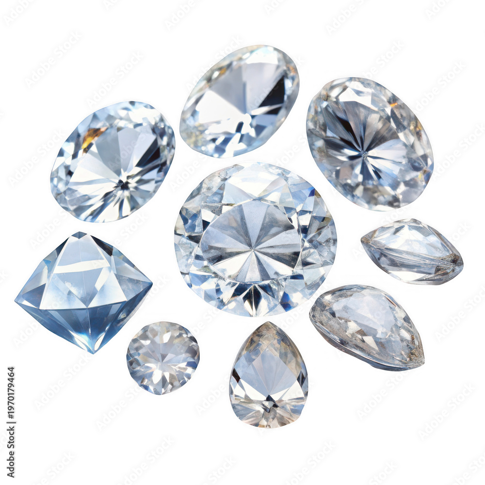 Fototapeta premium Sparkling diamonds in various cuts and sizes shine brightly