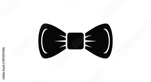 A striking black bow tie is prominently displayed against a stark white background showcasing a simple silhouette