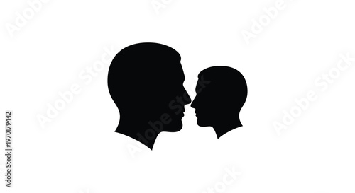 A striking depiction of a parent and child facing each other in a minimalist black design silhouette