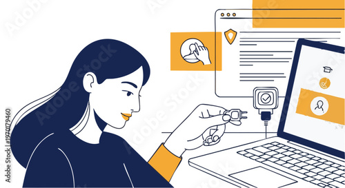 Woman Using Hardware Security Key for Secure Account Login