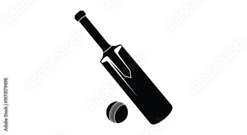 A striking black silhouette depicts a cricket bat and ball showcasing the sport s iconic equipment silhouette