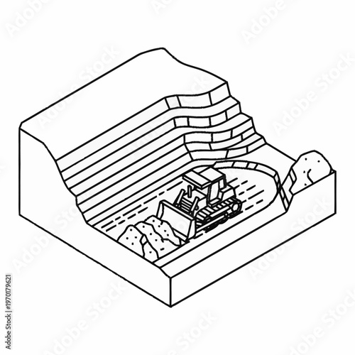 Heavy Equipment Bulldozer Working in a Quarry or Mine Site.