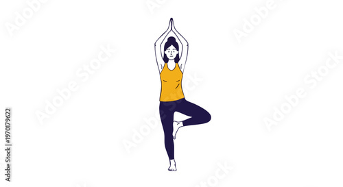 Woman practicing balanced yoga tree pose illustration