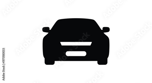 A stark black silhouette of a modern automobile is prominently displayed against a plain white background silhouette