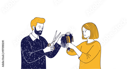 Professional hairdresser styling and cutting hair in a salon