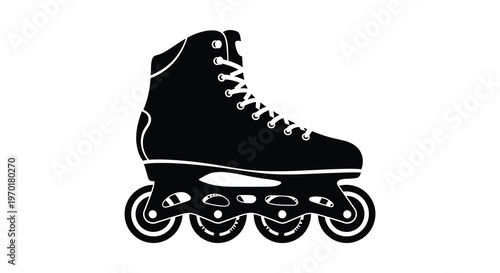 A striking black silhouette depicts a single inline roller skate with visible wheels and laces silhouette high quality