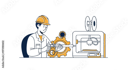 Product Engineering and 3D Prototyping Vector Illustration