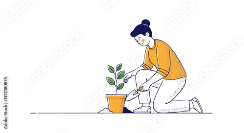 Woman Planting a Sapling for Sustainable Growth Illustration
