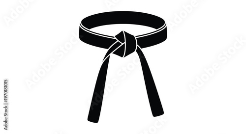 A black martial arts belt is tied around the waist showcasing a detailed knot and ribbon silhouette
