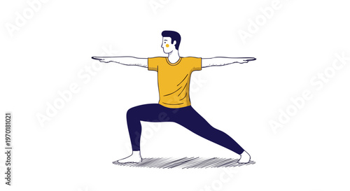 Man Practicing Warrior Two Yoga Pose Illustration