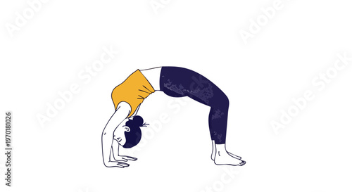 Woman performing yoga wheel pose or upward bow backbend exercise