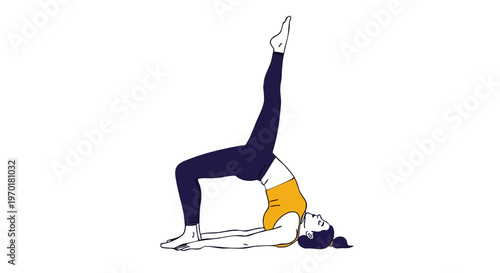 Woman performing one legged bridge yoga pose vector illustration