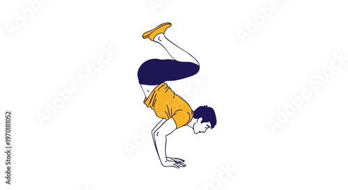 Man practicing yoga crow pose bakasana arm balance illustration