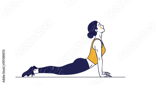 Woman Practicing Yoga Cobra Pose Vector Illustration