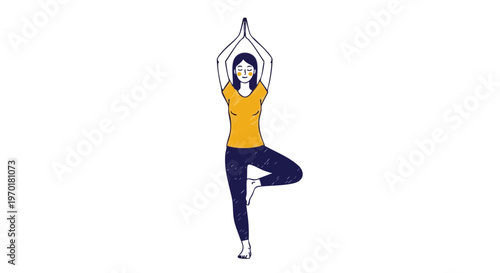 Woman Practicing Yoga Tree Pose Vector Illustration